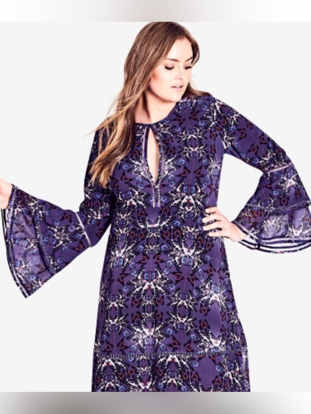 Like New City Chic Black Dress with Purple Butterfly Design